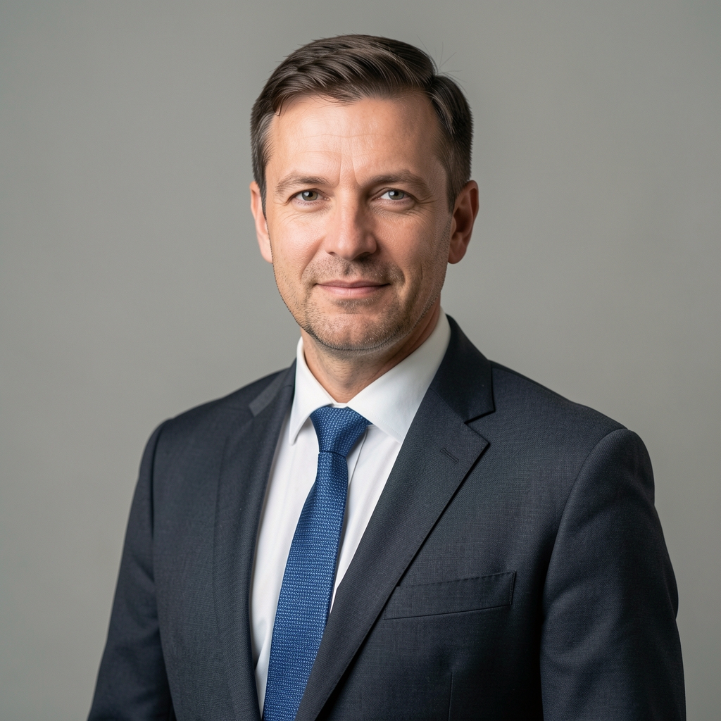 Portret Marka Jovanovića, glavnog urednika Traxion portala, srednje godine, formalna odjeća, neutralna pozadina